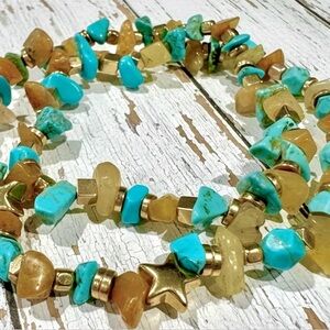 Chunky Yellow & Turquoise Dyed Quartz w/Gold Hematite Double Wrap Bracelet